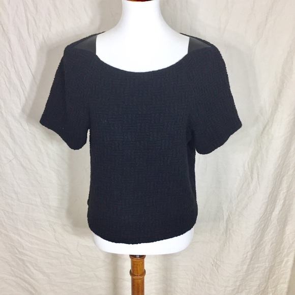 7 For All Mankind Tops - 7FAMK Jacquard Black Crop Top with Leather Accents